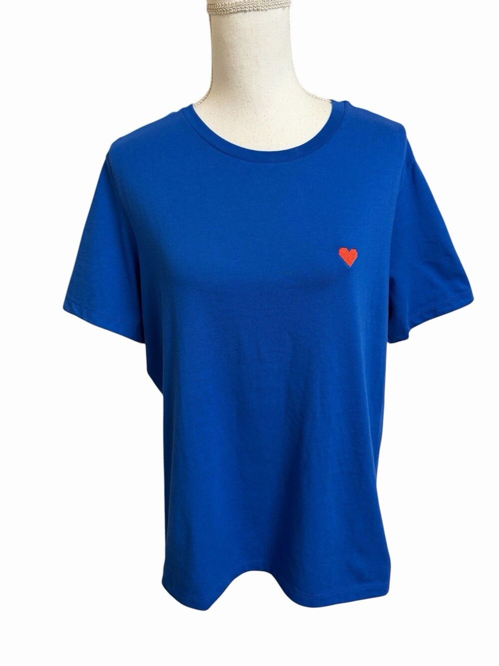 NWT Dalix Women's L Royal Blue Pixel Heart Jersey Relaxed Tee T-SHIRT NEW Cotton
